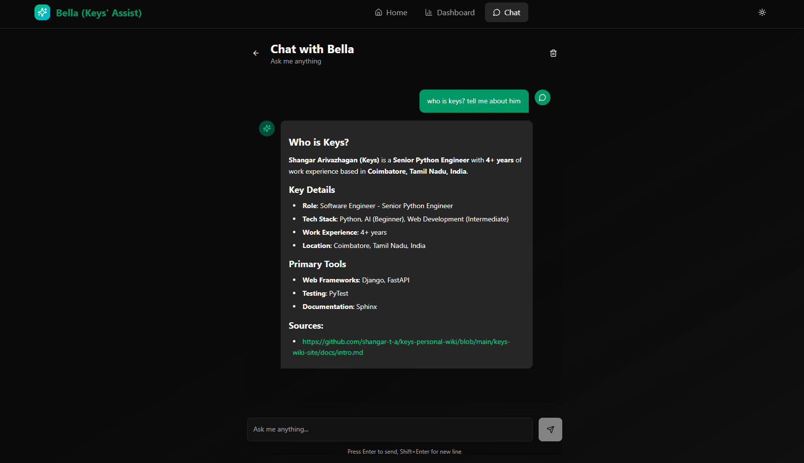Chat Response (Answer Available in RAG)