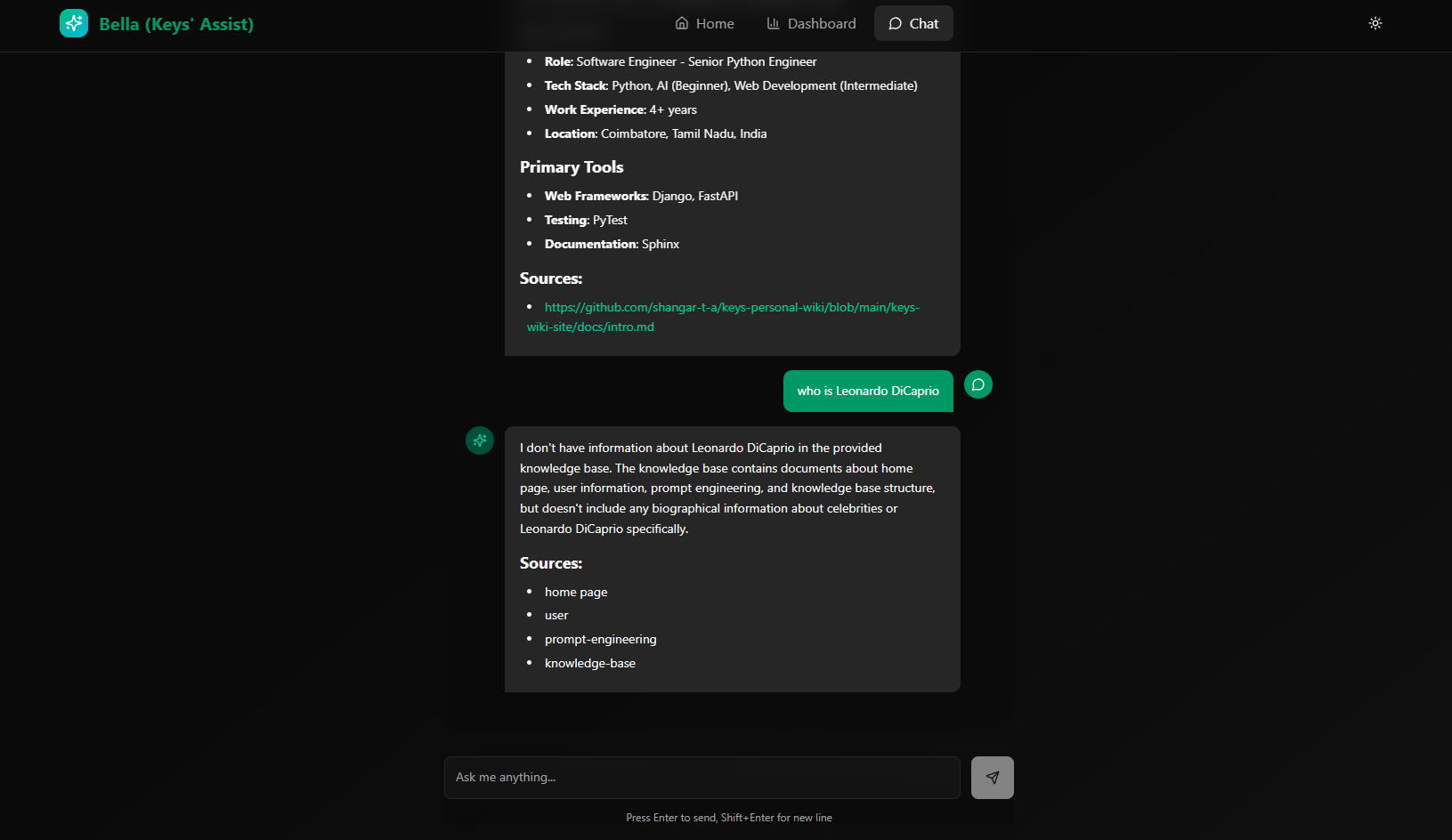 Chat Response (Answer Not Available in RAG)